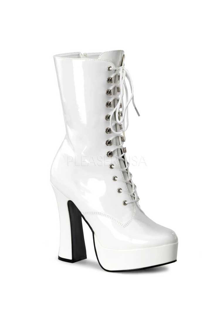 White Patent Faux Leather Lace Up Booties