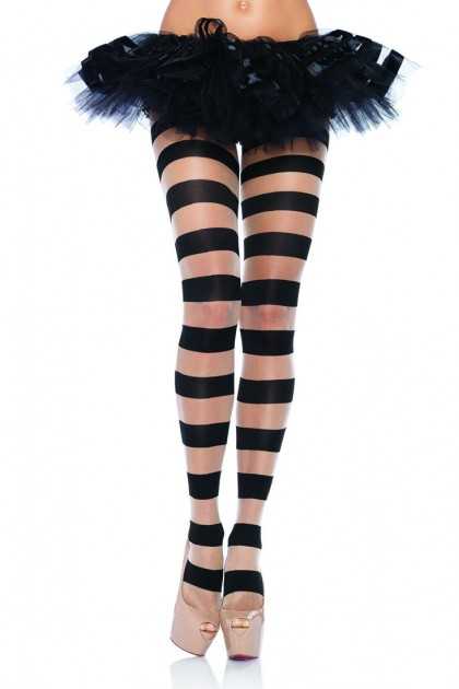 Black Nude Sheer Opaque Striped Pantyhose Hosiery