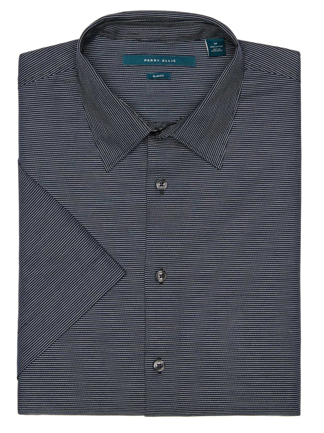 Perry Ellis Slim Fit Short Sleeve Stripe Dobby Shirt