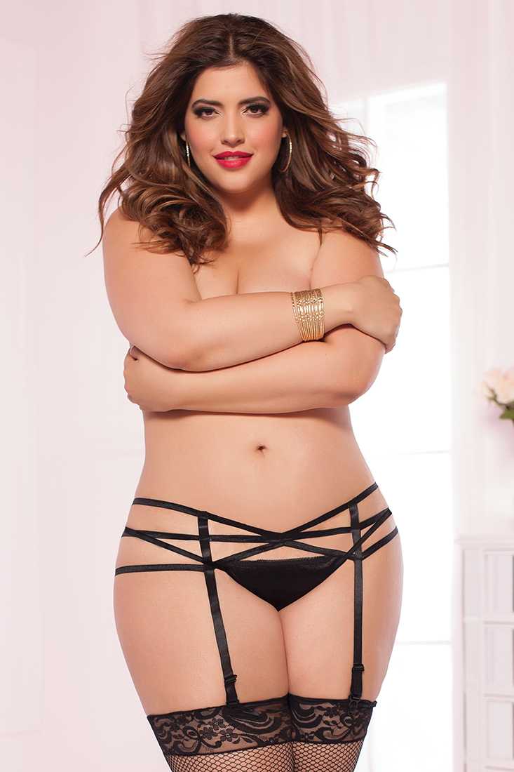 Black Strappy Garter Belt Sexy Plus Size Undergarment