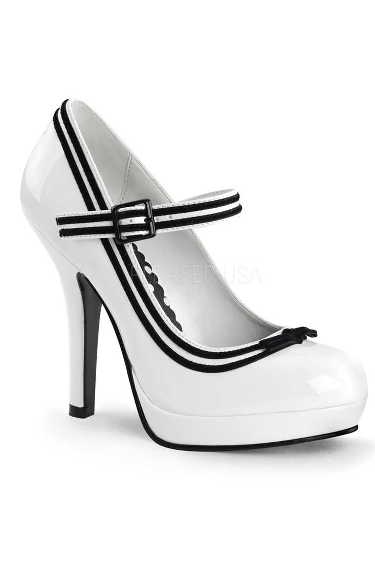White Mary Jane Pump Platform High Heels Patent