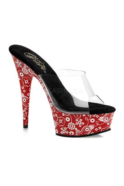 Clear Red White Bandana Print Platform High Heels