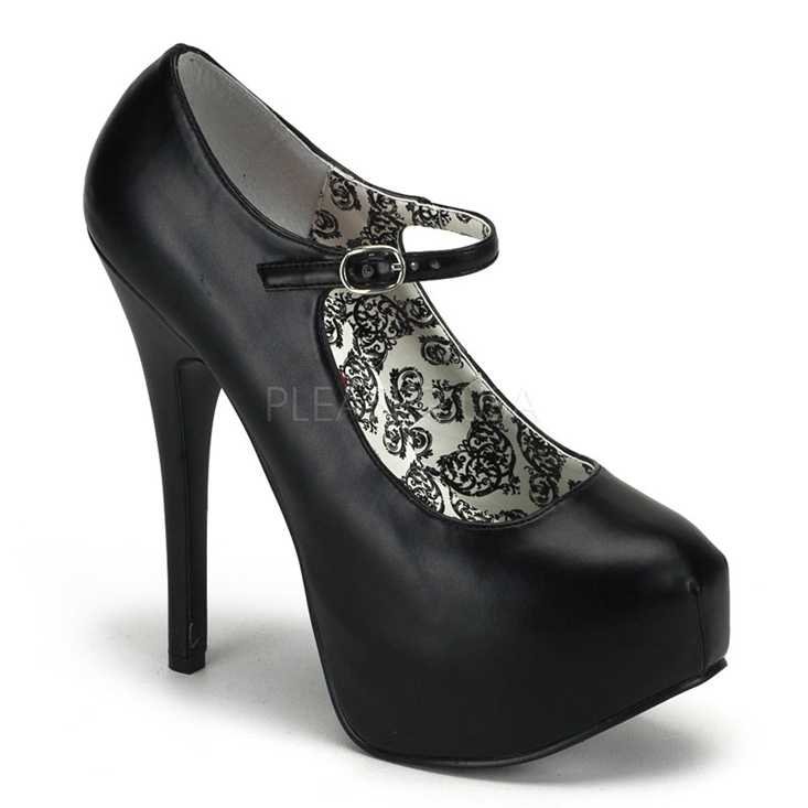 Black Faux Leather Maryjane High Heels
