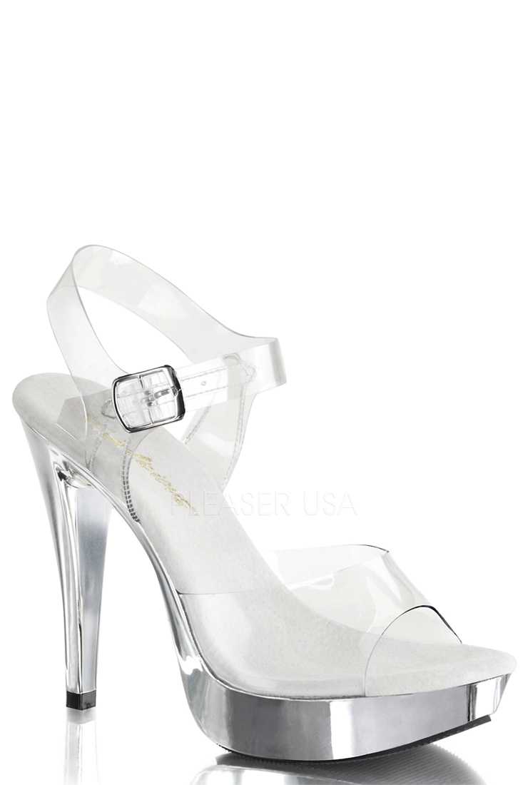 Clear Silver Strappy Chrome Platform High Heels PVC