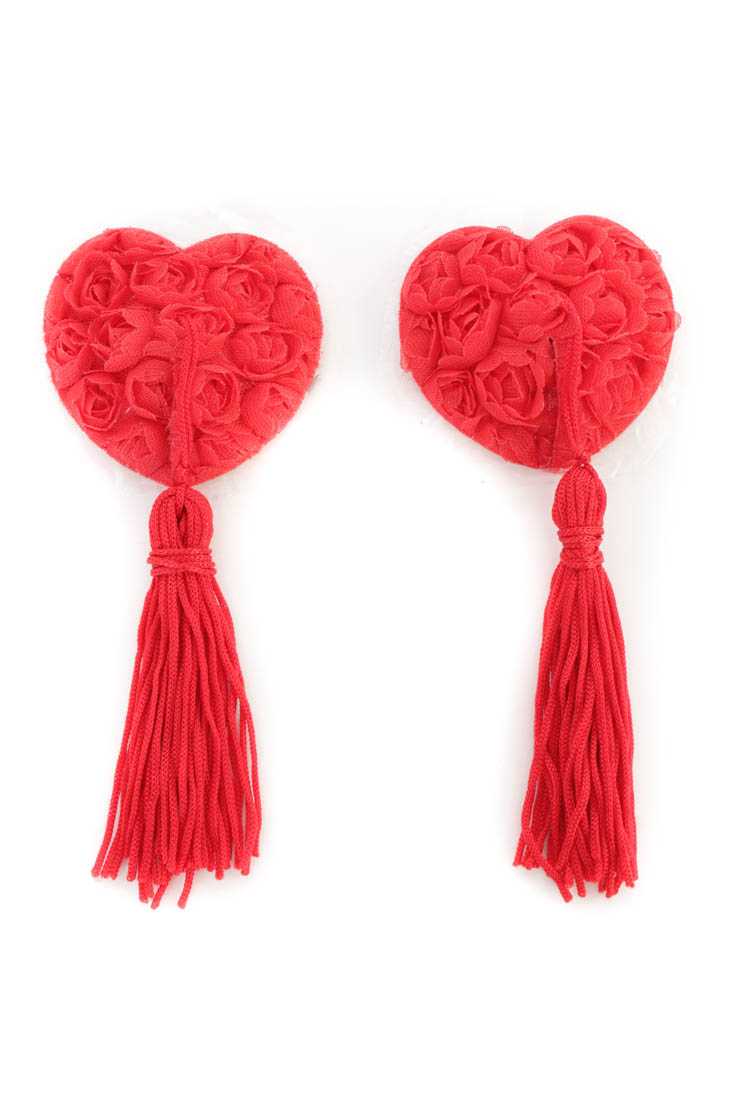 Red Heart Shaped Rose and Tassel Design Pasties