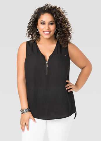 Zip Neck Hi-Lo Tank