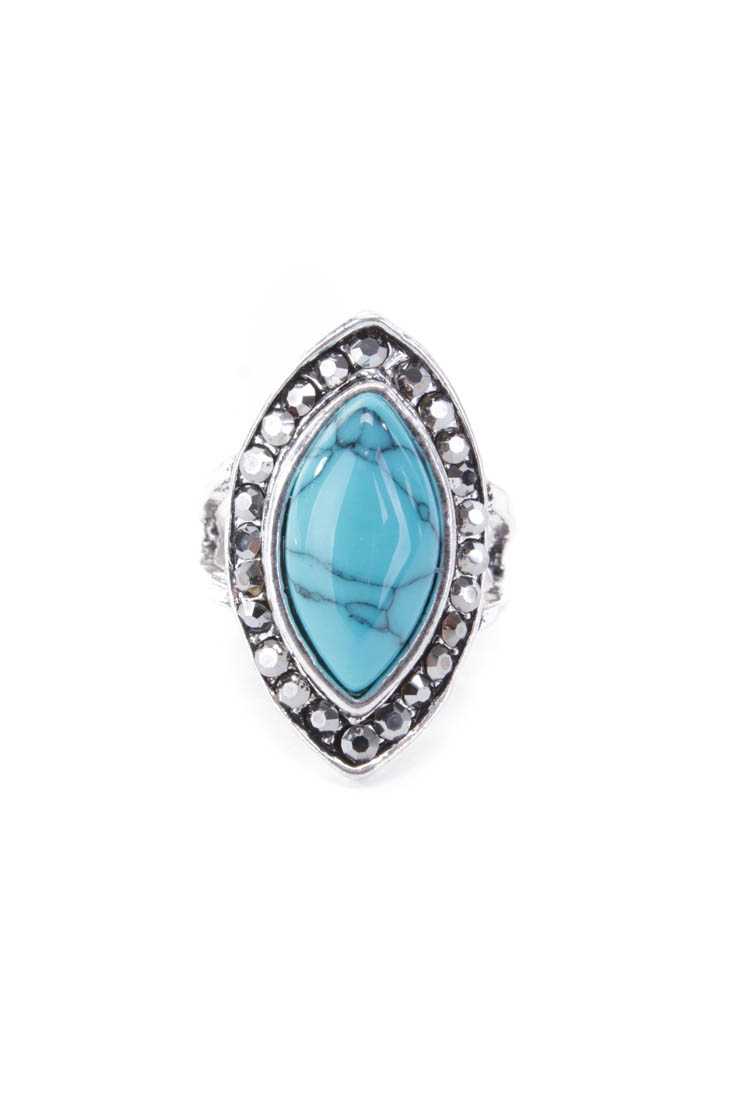 Turquoise Rhinestone Detail Beaded Center Ring