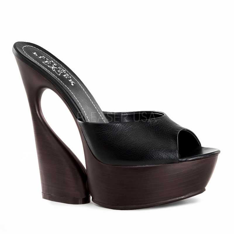 Black Faux Leather Peep Toe High Heels