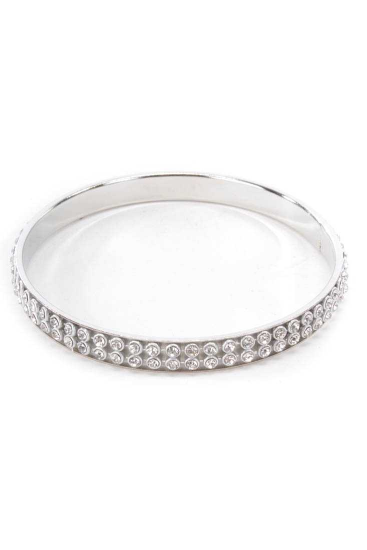 Silver High Polish Metal rhinestone Design Bracelet
