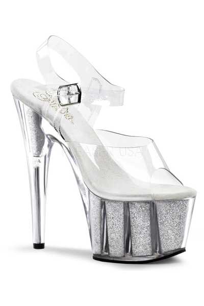 Clear Silver Glitter Platform High Heels