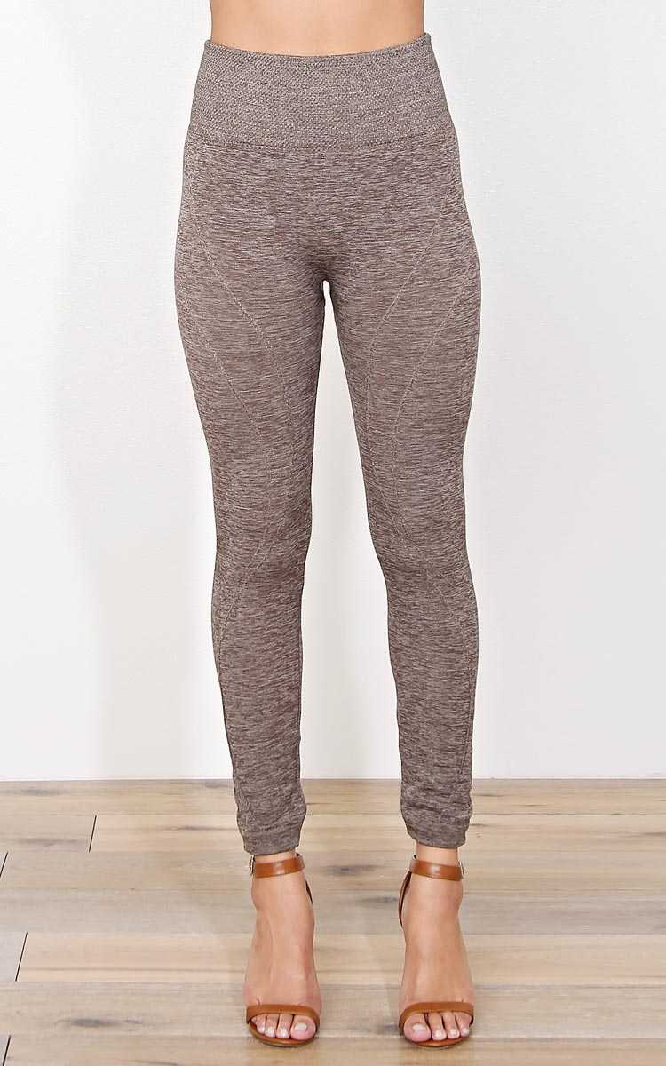 Birch Knit Fleece Lined Leggings - N/S - Oatmeal by Styles For Less