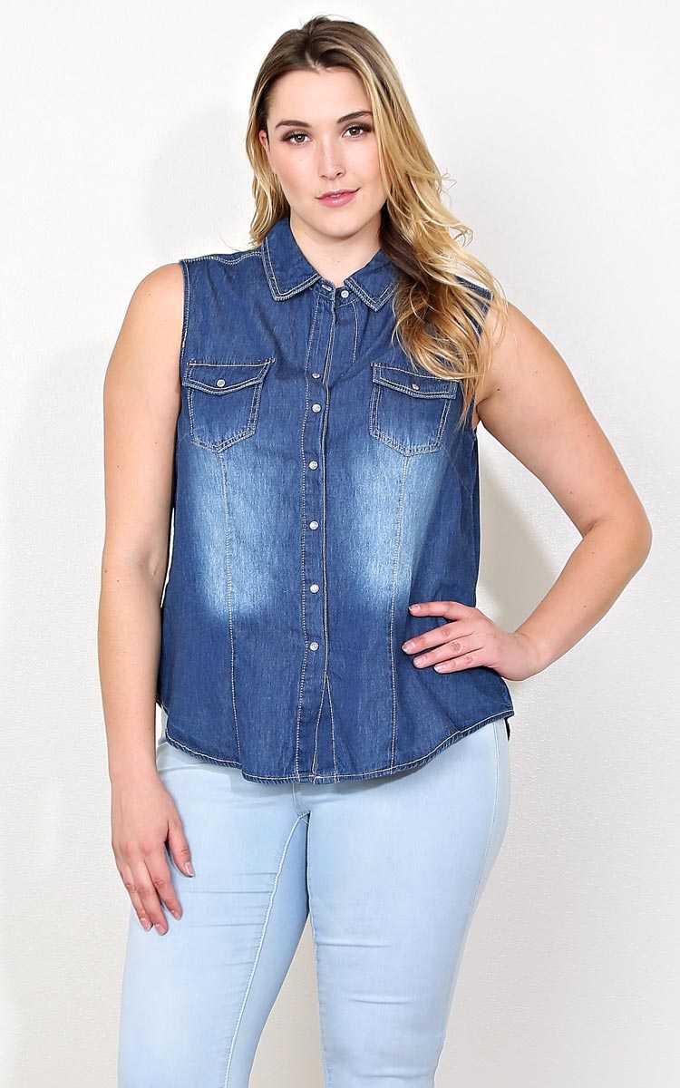 Plus Size YMI Chambray Top - Dark Denim in Size by Styles For Less