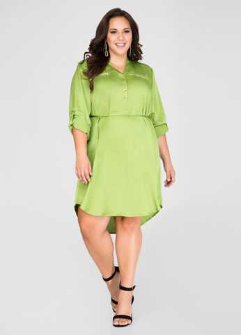 Satin Zip Detail Shirtdress