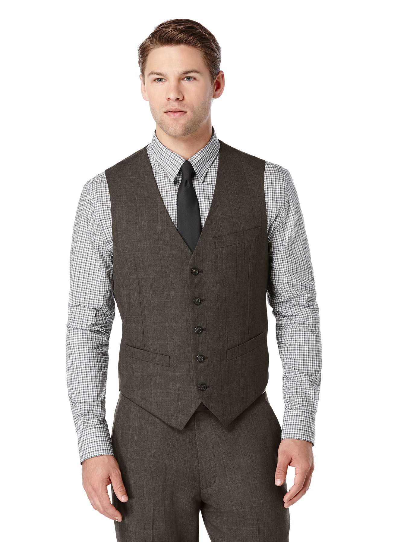 Perry Ellis Regular Fit Tonal Plaid Suit Vest