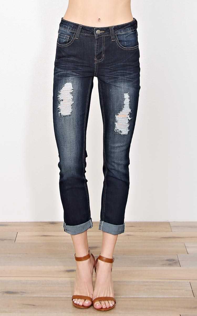 Danielle Distressed Denim Skinny Jeans - Dk Destroyed in Size by Styles For Less