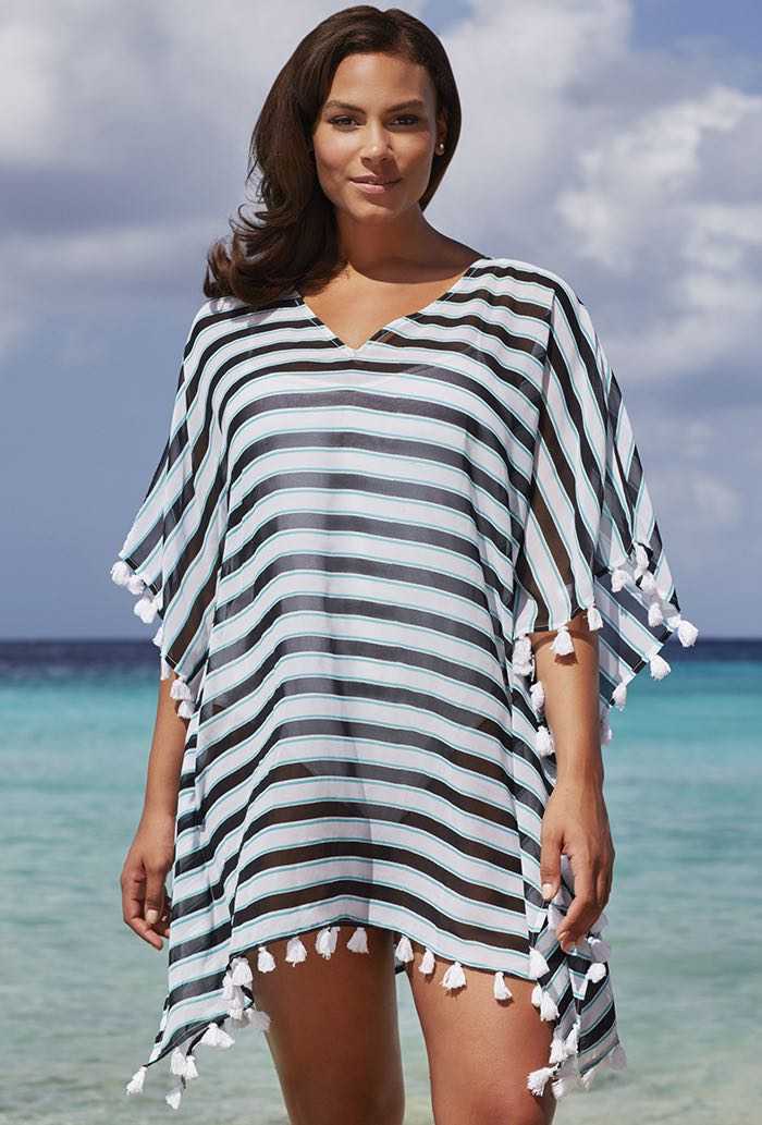 Stripe Tassel Poncho