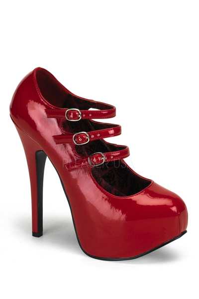 Red Patent Faux Leather Buckle Strapped High Heels