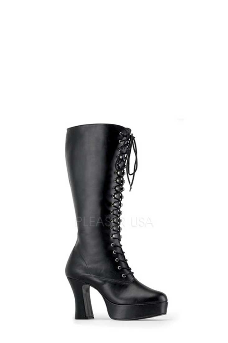 Black Lace Up Chunky Platform Boots Faux Leather