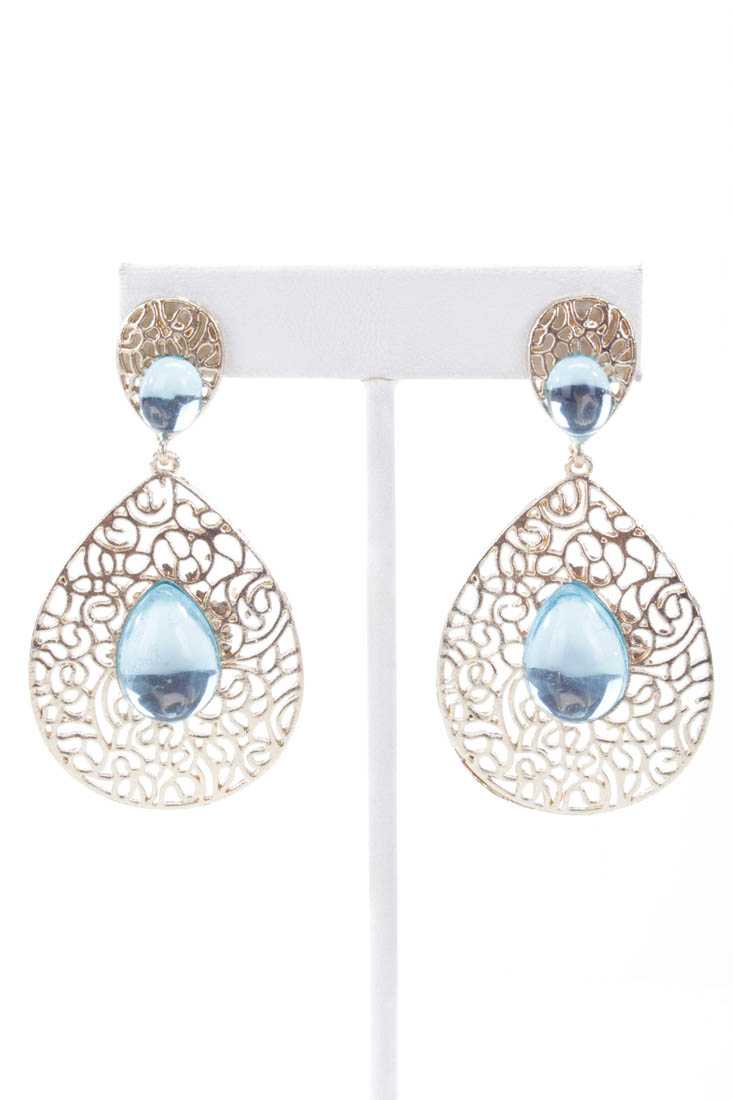 Aqua Gold Intricate High Polish Metal Dangle Earrings
