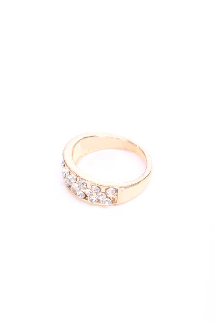 Gold High Polish Centered Rhinestone Design Thick Band Ring
