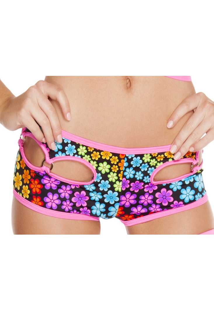 Floral Trance Cut-out O-Ring Detail Shorts
