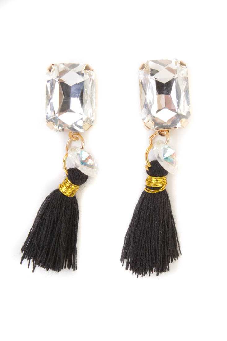 Black Tassel Faceted Beaded Earrings