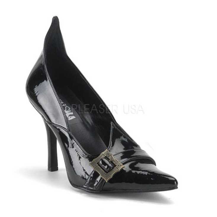 Black Patent Faux Leather Witch Pump High Heels