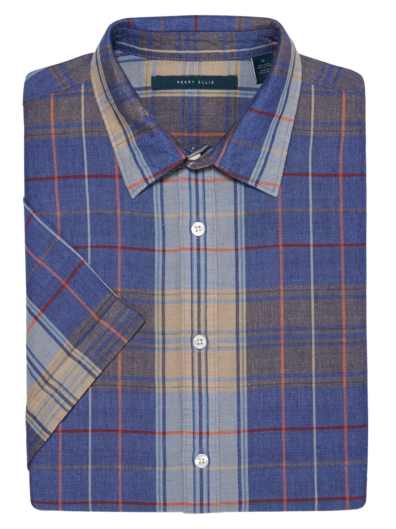 Perry Ellis Short Sleeve Multi Color Plaid Shirt