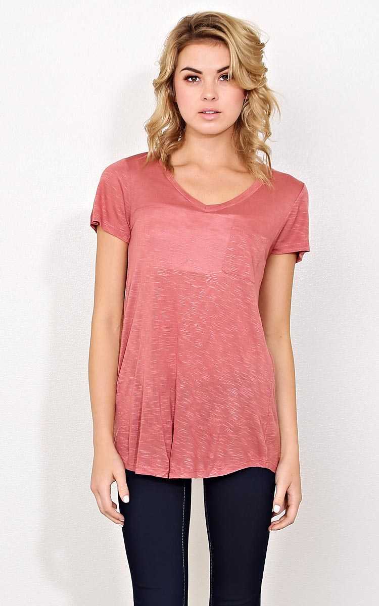 Marsala V Neck Pocket Tee - - MARSALA in Size by Styles For Less