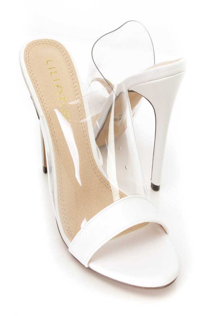 White Clear Plastic Slip On Heels Faux Leather