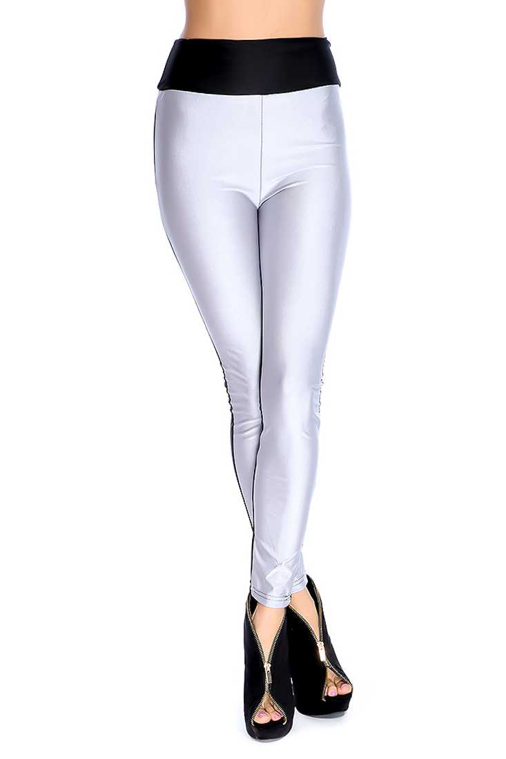 Grey Black High Waist Wide Waistband Leggings