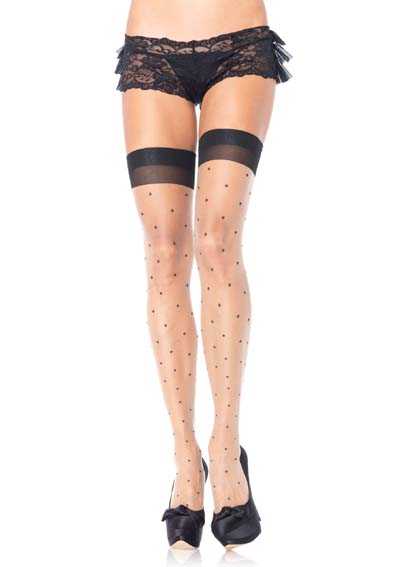 Nude Black Polka Dot Sheer Thigh Highs