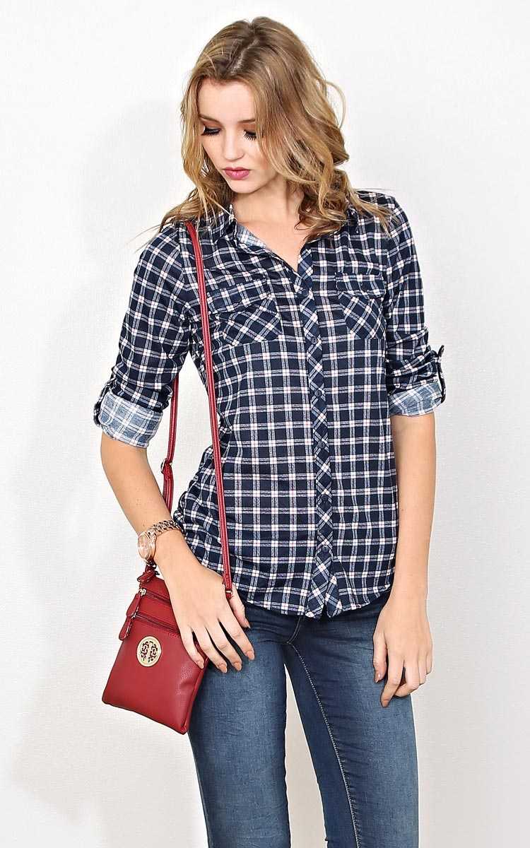 Suburbs Basic Knit Plaid Top - - Navy Combo in Size by Styles For Less