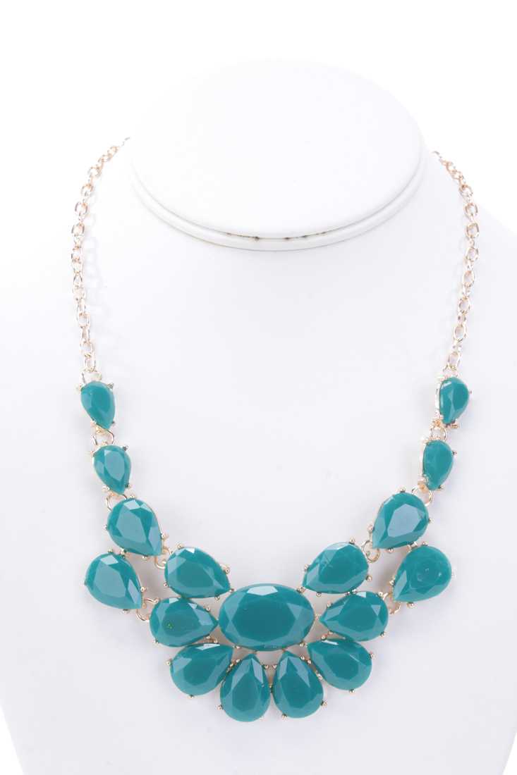 Teal Gold High Polish Faceted Gemstone Statement Necklace