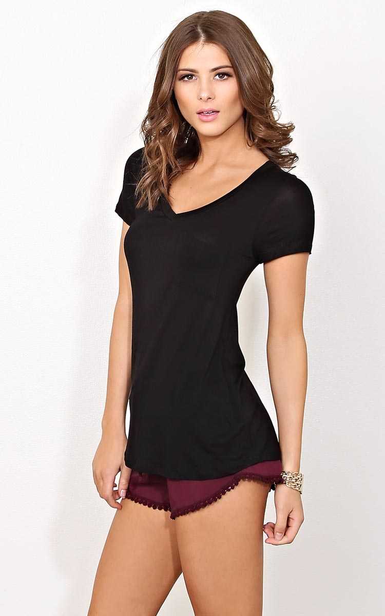 Black Days End Knit Pocket Tee - LGE - Black in Size Large by Styles For Less