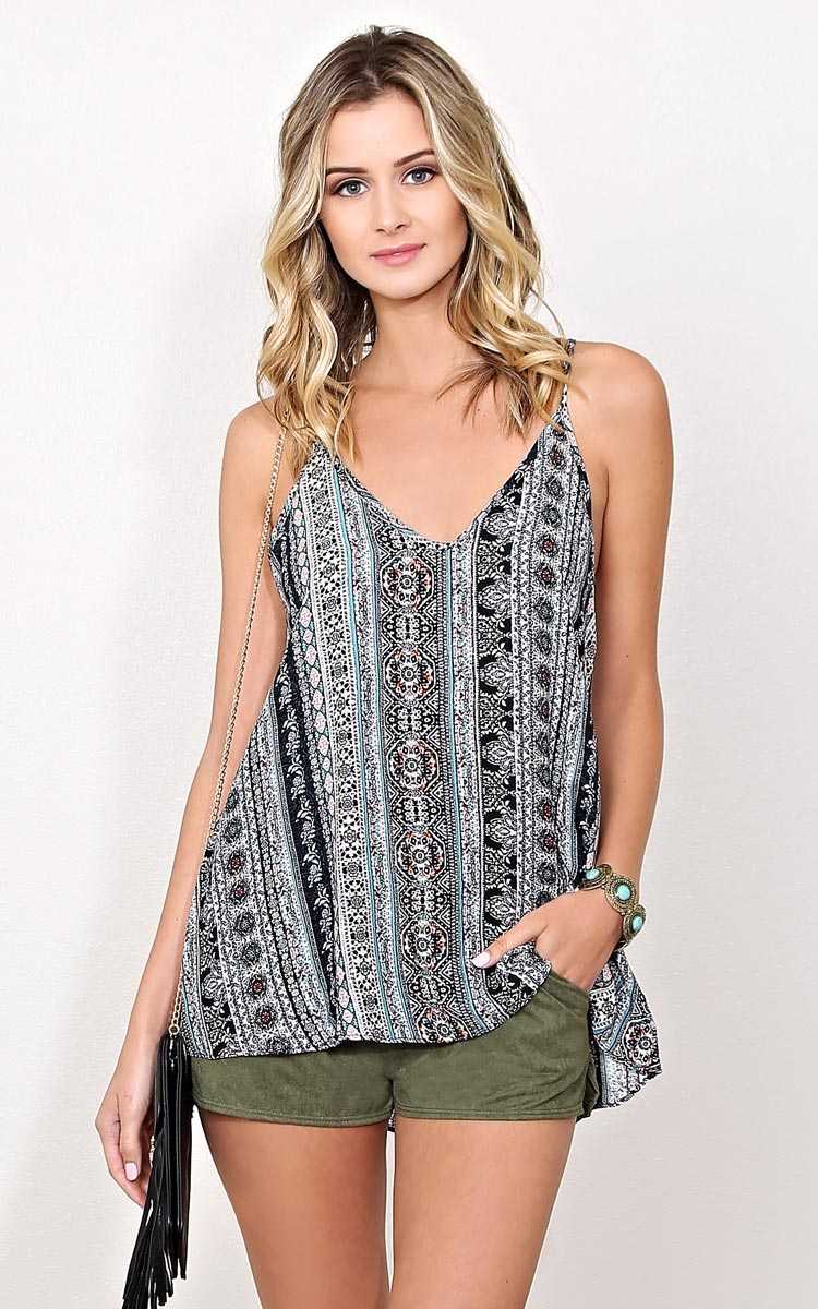 Wild Flower Woven Tank - - Black Combo in Size by Styles For Less