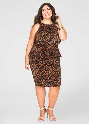Pleated Leopard Pencil Skirt