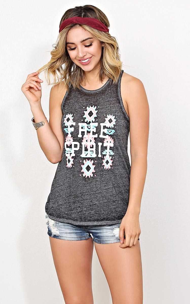 FREE SPIRIT Burnout Graphic Tank - - Black in Size by Styles For Less