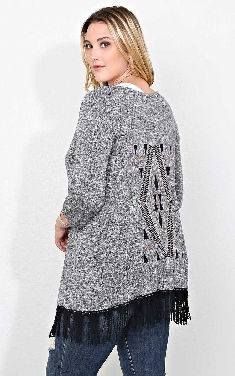 Plus Size Hunter Fringe Knit Wrap - Black Combo in Size by Styles For Less