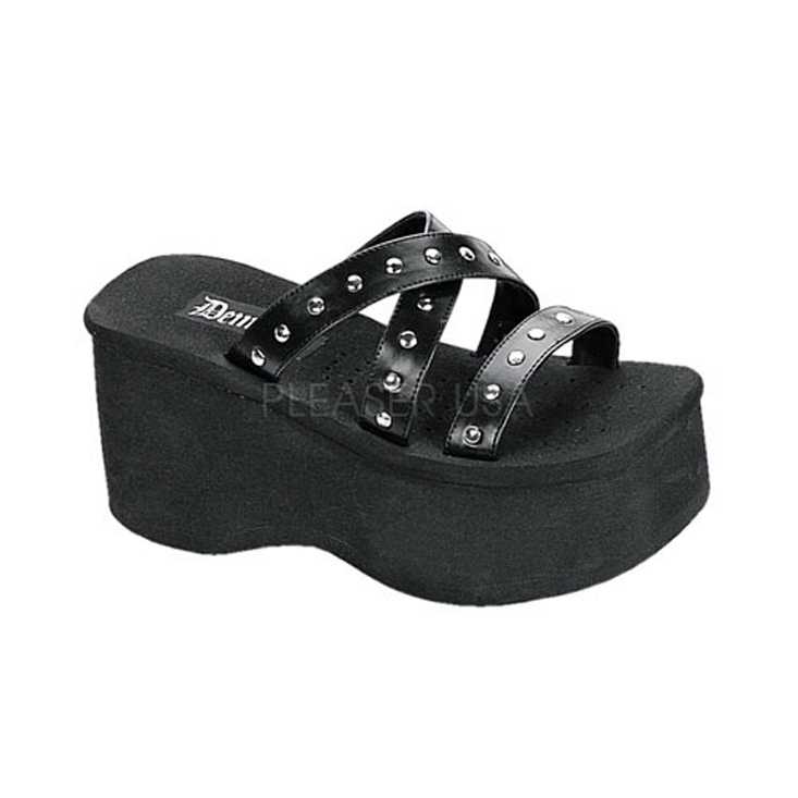 Black Studded Strappy Platform Sandals Faux Leather