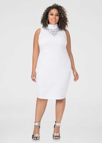 Beaded Mock Neck Bodycon Dress