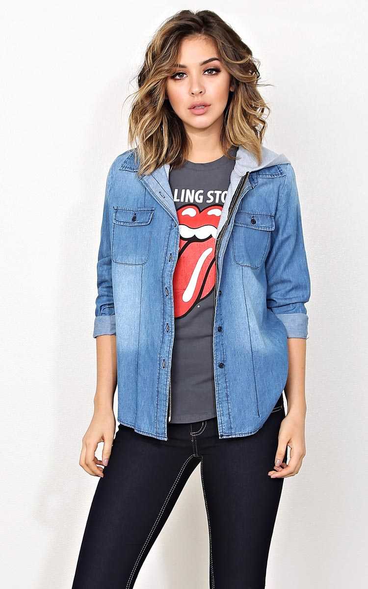 Kickin' It Chambray Top - SML - Med Wash in Size Small by Styles For Less