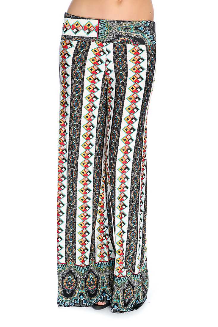 Black Mustard Moroccan Print Wide Leg Cute Casual Pants