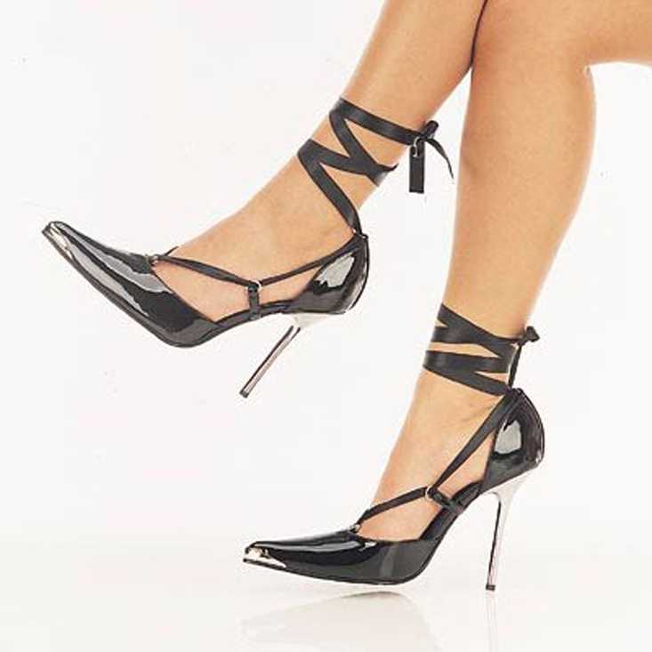 Black Pointed Toe Single Sole High Heels Patent