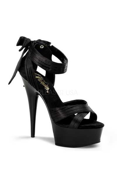 Black Satin Pleated Strappy High Heels