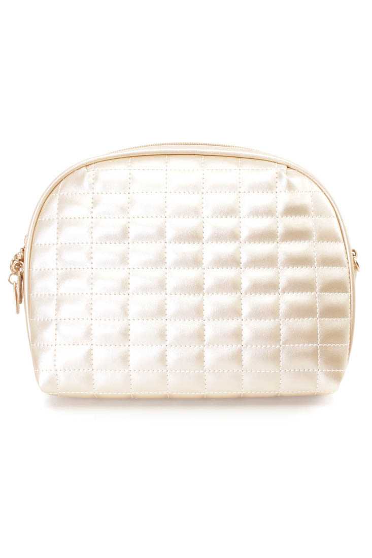 Champagne Quilted Faux Leather Mini Handbag