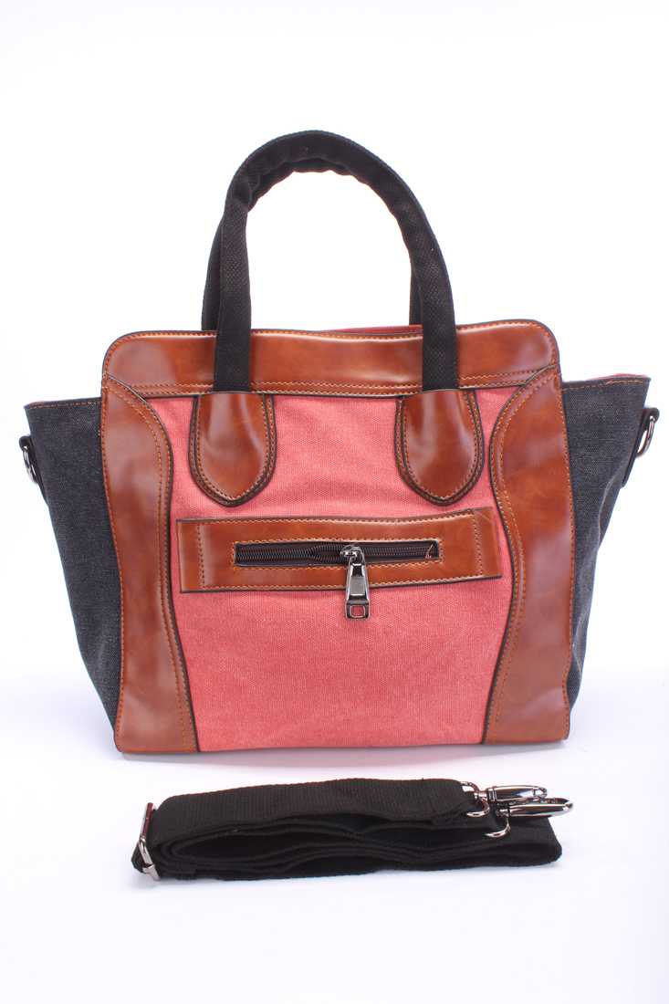 Orange Two Tone Canvas Material Cute Summer Tote Handbag