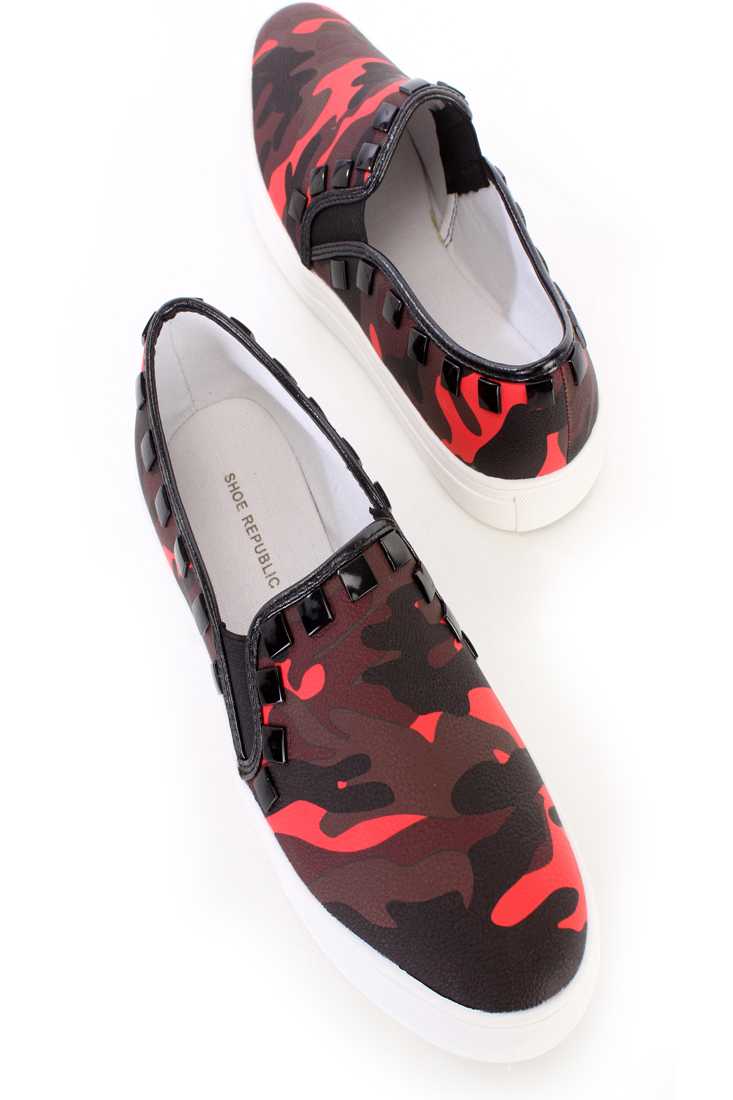 Red Camouflage Print Loafer Sneakers Faux Leather