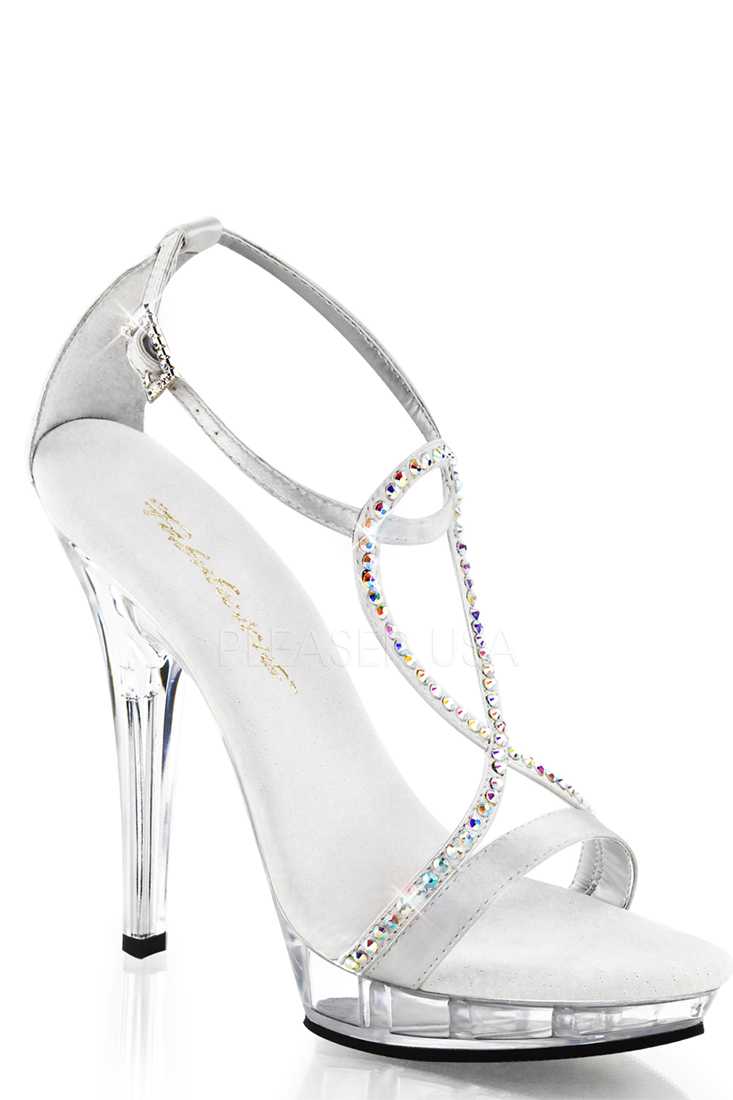 Silver Rhinestone Strappy High Heels Satin