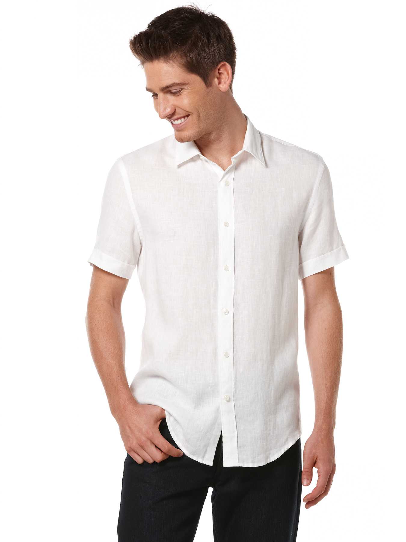 Perry Ellis Big and Tall Linen Washed Short Sleeve Shirt